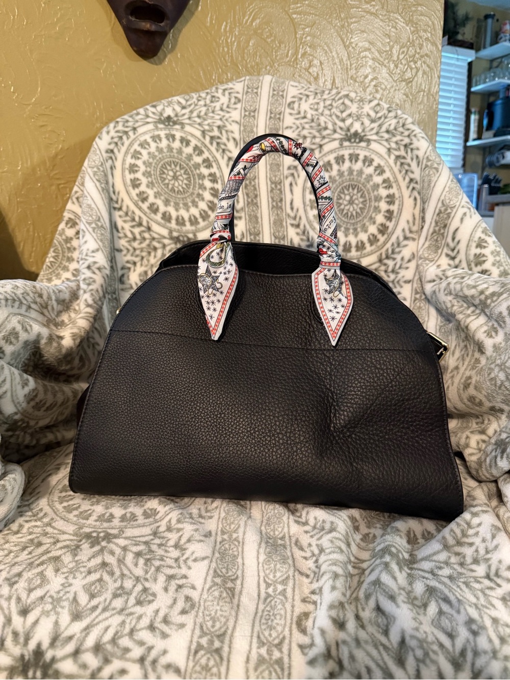 Anna Paola Riva Black Suede & Leather Dome Handbag with Crossbody Strap